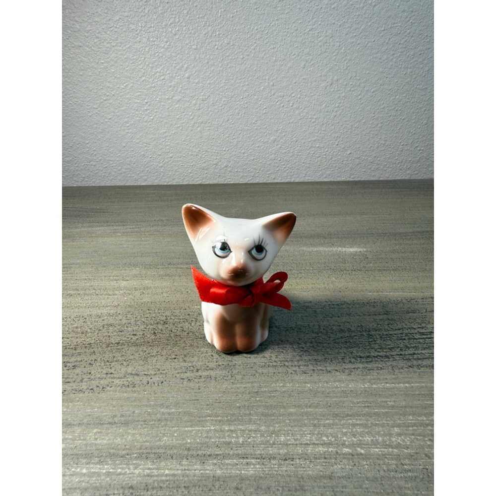 Vintage 1950s White Cat Planter Red Bow Ceramic Kitsch Mini Vase Japan Style MCM